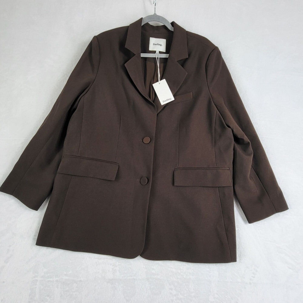 Darling East Coast Blazer Women Size L‎ Single Breasted Pockets Jacket Brown NWT